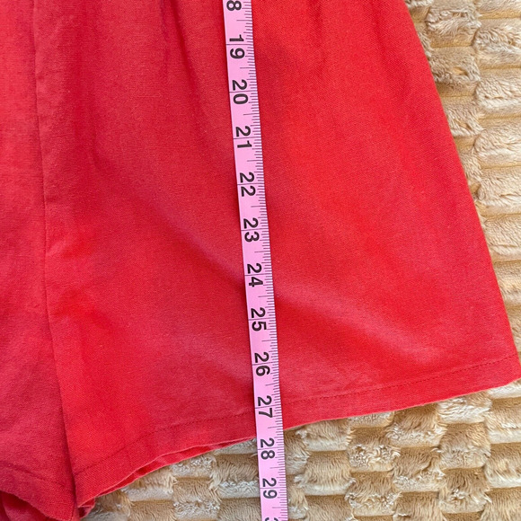 Womens Linen Blend Romper Size S Red Puff Sleeve Romantic Beachy Event Travel - Picture 9 of 11